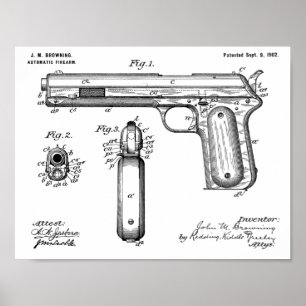 銃のパテントの芸術のスケッチのプリントを茶色にする1902年 ポスター