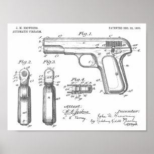 銃のパテントの芸術のスケッチのプリントを茶色にする1903年 ポスター