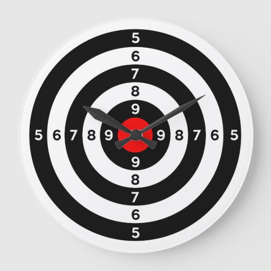 銃の射撃練習場の雄牛目ターゲット記号 ラージ壁時計 (正面)