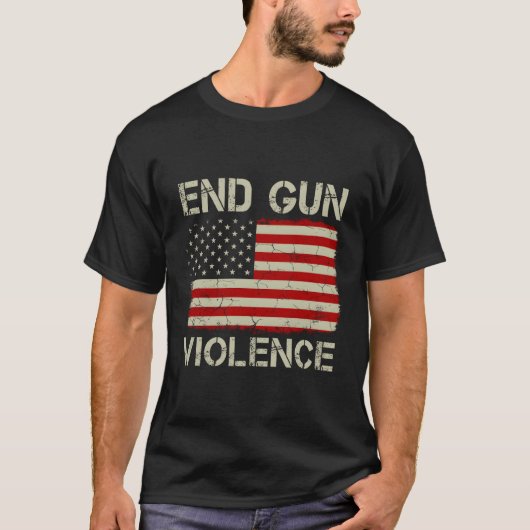 銃の暴力を止保護める子供たちアメリカ国旗 Tシャツ (正面)