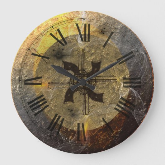 銃の煙カウボーイズアクション射撃、 発砲 ラージ壁時計 (正面)