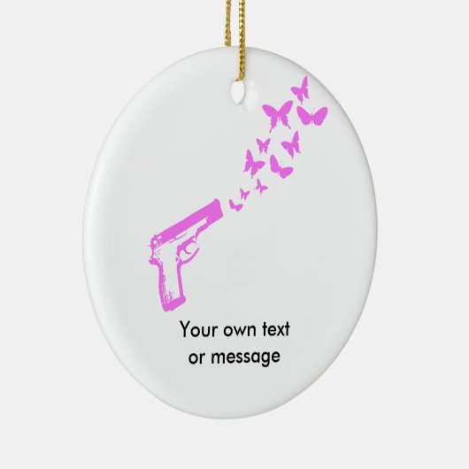 銃の蝶ピンク セラミックオーナメント (右)