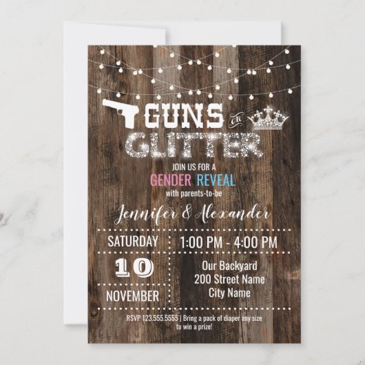 銃またはグリッターの性別の暴露 招待状 (正面)