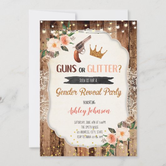 銃またはグリッターの性差別案内カードの招待 招待状 (正面)