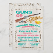 銃またはグリッタージェンダーが赤ちゃんのシャワーを明らかにする 招待状 (正面/裏面)