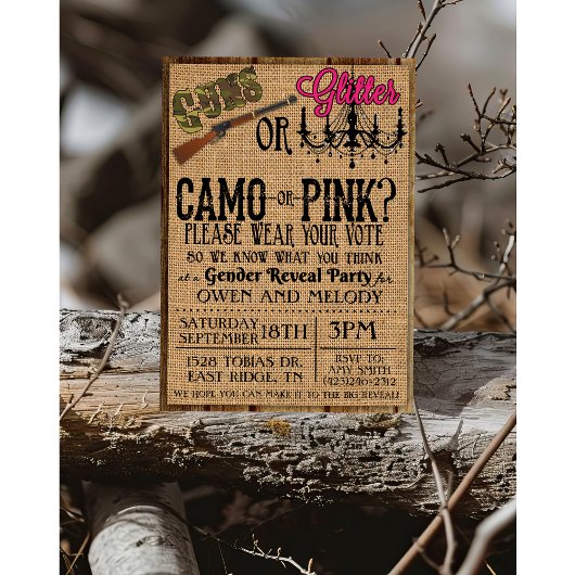 銃またはグリッタージェンダーのリビール招待状- 5 x 7 招待状