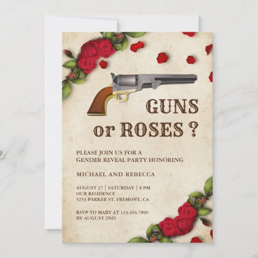 銃またはバラジェンダーがパーティーを明らかにする 招待状 (正面)