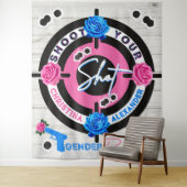 銃またはバラジェンダーが赤ちゃんシャワーを明らかにするピンク/ブルー タペストリー (インサイチュ)