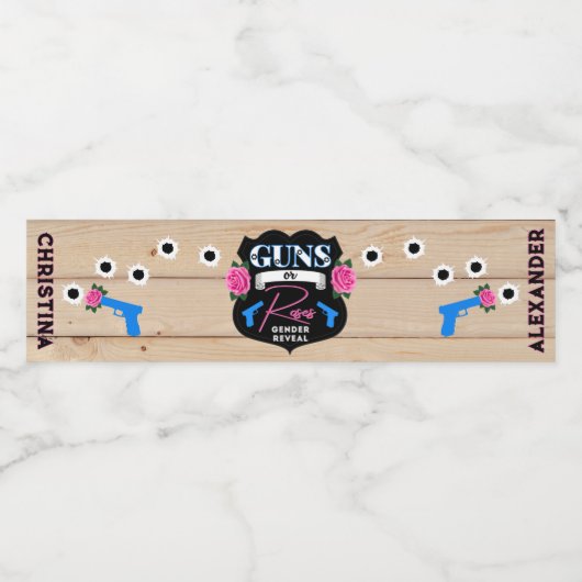 銃またはバラジェンダーが赤ちゃんシャワーを明らかにするピンク/ブルー ペットボトルラベル (シングルラベル)