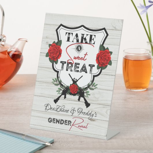 銃またはバラジェンダーが赤ちゃんシャワー治療を明らかにする 台座サイン (インサイチュ)