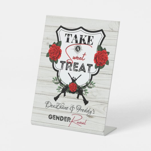 銃またはバラジェンダーが赤ちゃんシャワー治療を明らかにする 台座サイン (正面)