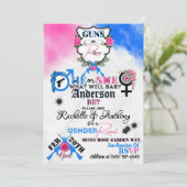 銃またはバラピンクとブルーの性別の明け 招待状 (スタンド正面)