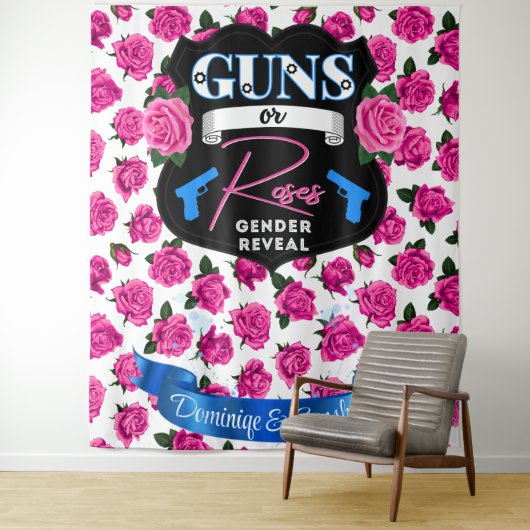 銃またはバラピンク/ブルー性別が赤ちゃんのシャワーを明らかにする タペストリー (インサイチュ)