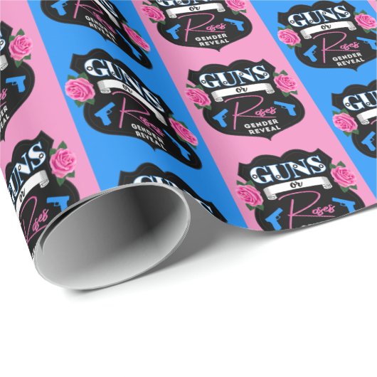 銃またはバラピンク/ブルー性別が赤ちゃんのシャワーを明らかにする ラッピングペーパー (ロールコーナー)