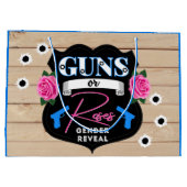 銃またはバラピンク/ブルー性別が赤ちゃんのシャワーを明らかにする ラージペーパーバッグ (裏面)