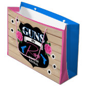 銃またはバラピンク/ブルー性別が赤ちゃんのシャワーを明らかにする ラージペーパーバッグ (正面アングル)