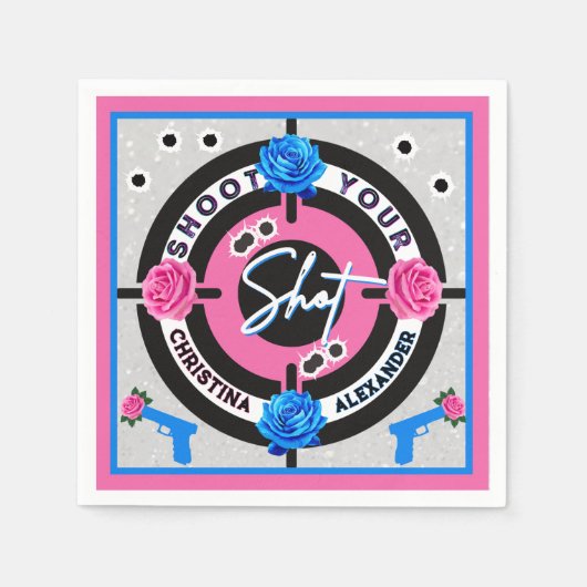 銃またはバラピンク&ブルー | 性別の表示 スタンダードカクテルナプキン (正面)