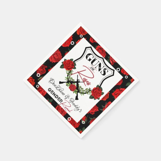 銃またはバラ赤と黒の性別が赤ちゃんのシャワーを明らかにする スタンダードカクテルナプキン (角)