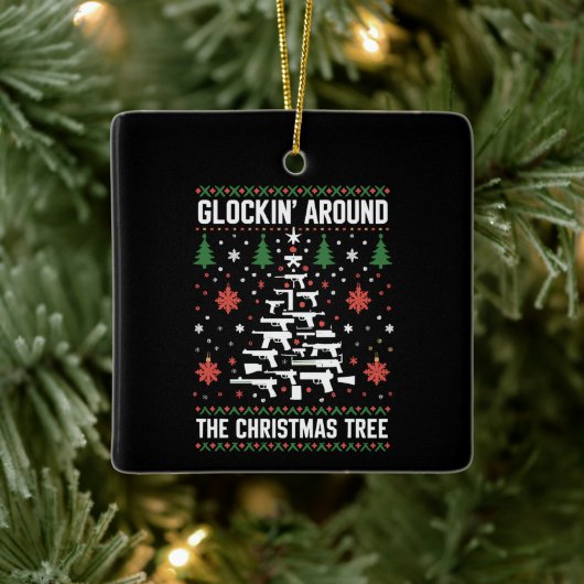 銃を愛おもしろいする人のための醜いクリスマスセーター セラミックオーナメント (ツリー)