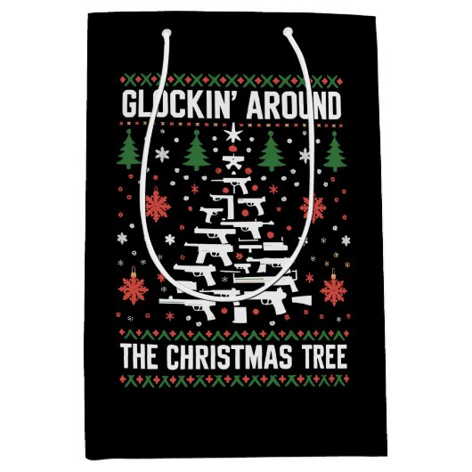 銃を愛おもしろいする人のための醜いクリスマスセーター ミディアムペーパーバッグ (正面)