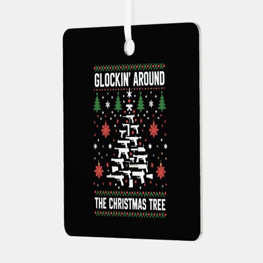 銃を愛おもしろいする人のための醜いクリスマスセーター メタルオーナメント (正面左)