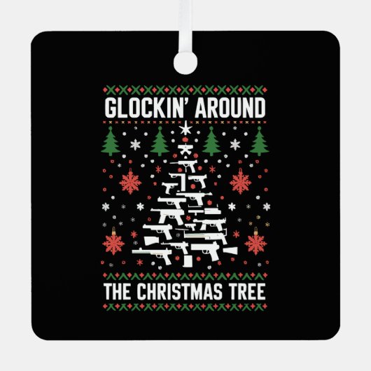 銃を愛おもしろいする人のための醜いクリスマスセーター メタルオーナメント (正面)