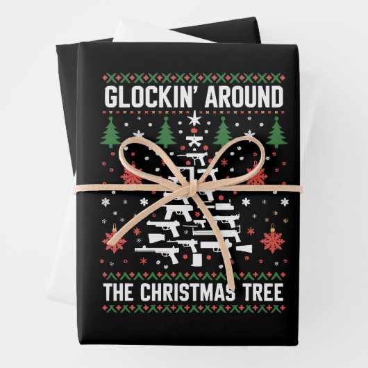 銃を愛おもしろいする人のための醜いクリスマスセーター ラッピングペーパーシート (インサイチュ)