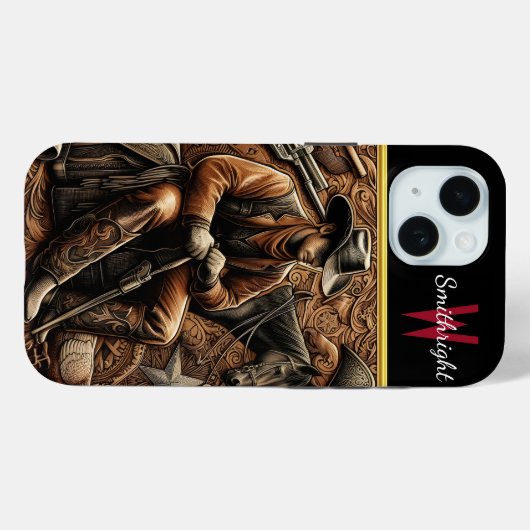 銃を投げるカウボーイ:ワイルドウェストポートレート Case-Mate iPhoneケース (裏面 (横))