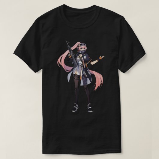 銃を持ったアニメの女の子 Tシャツ (デザイン正面)