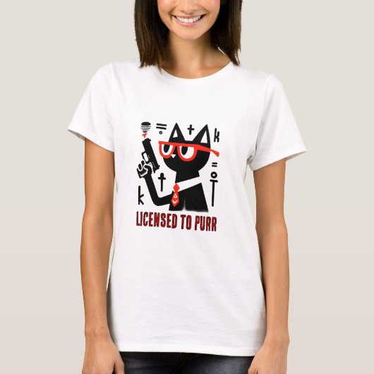 銃を持ったカットキャットおもしろい Tシャツ (正面)