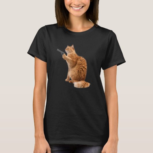 銃を持つかわいい子猫 Tシャツ (正面)