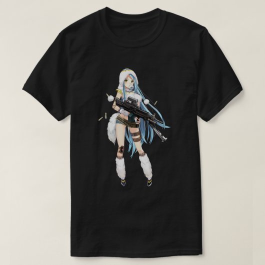 銃を持つアニメの少女 Tシャツ (デザイン正面)