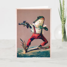 銃を持つカエル ビンテージ クリスマスカード