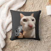 銃を持つクールな猫の面白いミーム クッション (ブランケット)