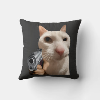 銃を持つクールな猫の面白いミーム クッション