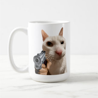 銃を持つクールな猫の面白いミーム コーヒーマグカップ