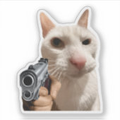 銃を持つクールな猫の面白いミーム シール (正面)