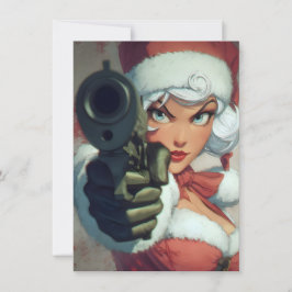 銃を持つレディのクリスマスカード シーズンカード