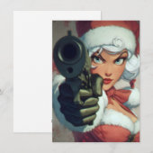 銃を持つレディのクリスマスカード シーズンカード (正面/裏面)