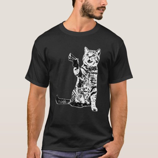 銃を持つ子猫 Tシャツ (正面)