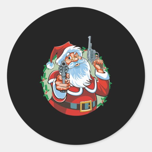 銃を持つ悪いサンタクロース – おもしろいクリスマス ラウンドシール (正面)