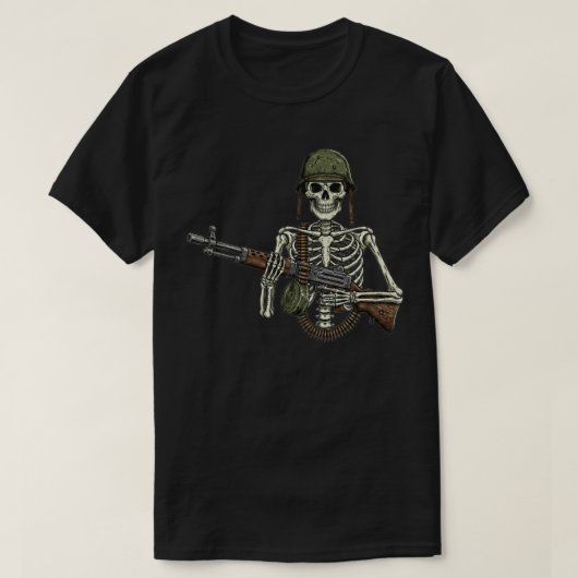 銃を持つ軍服スケルトン Tシャツ (デザイン正面)