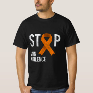 銃ストップ暴力オレンジ色認識度リボン Tシャツ