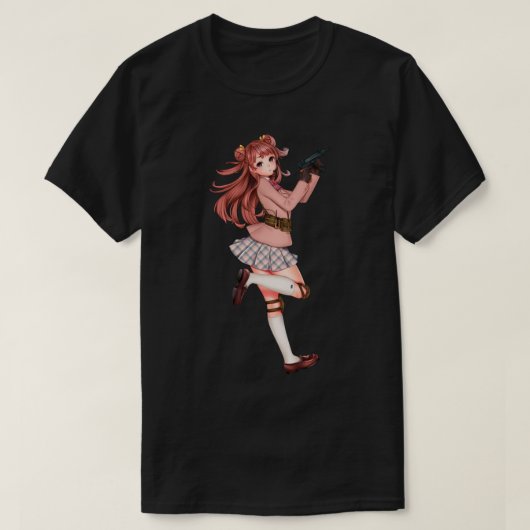 銃デザイン付きアニメガールカッコいい Tシャツ (デザイン正面)