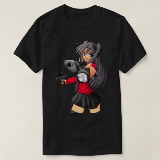 銃デザイン付きアニメガールカッコいい Tシャツ (デザイン正面)