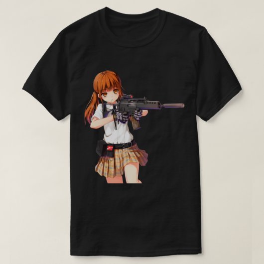 銃デザイン付きアニメガールカッコいい Tシャツ (デザイン正面)