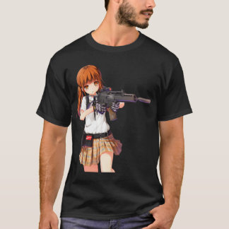銃デザイン付きアニメガールカッコいい Tシャツ