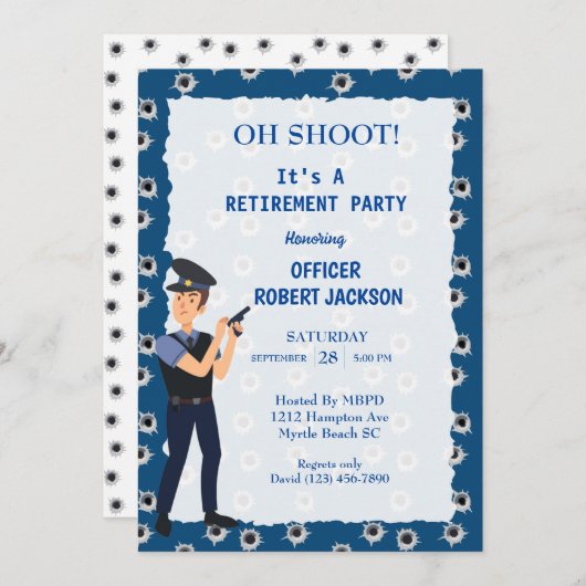銃弾おもしろい穴警察官の退職 招待状 (正面/裏面)