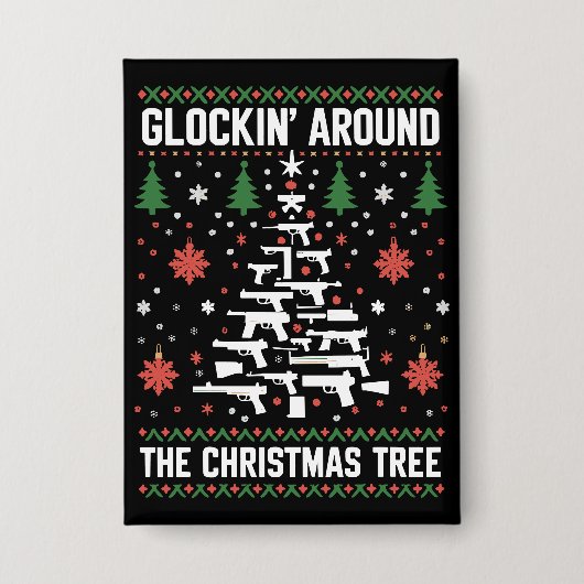 銃愛好家のための面白い銃のダサ可愛いクリスマスセーター 缶バッジ (正面)