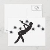 銃撃戦のアクションヒーローシルエット ポストカード (正面/裏面)